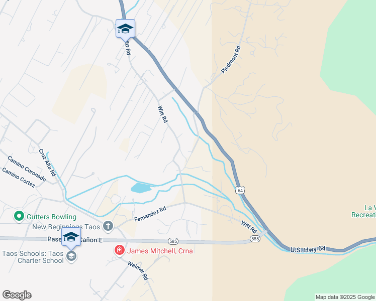 map of restaurants, bars, coffee shops, grocery stores, and more near 283 San Geronimo Road in Taos