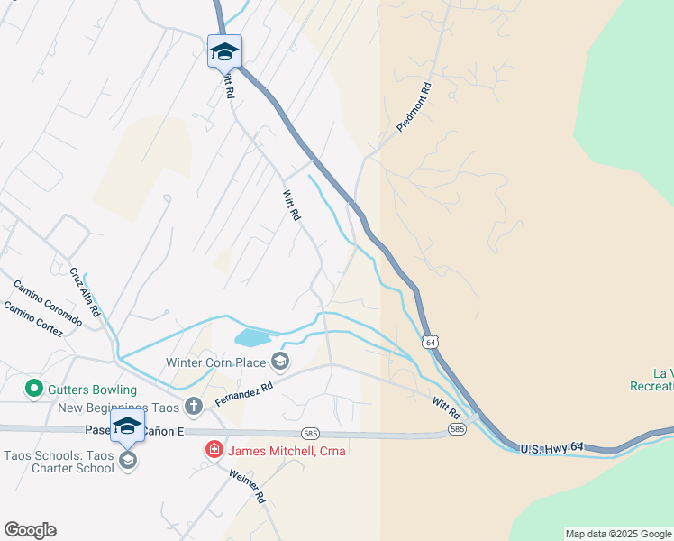 map of restaurants, bars, coffee shops, grocery stores, and more near 283 San Geronimo Road in Taos