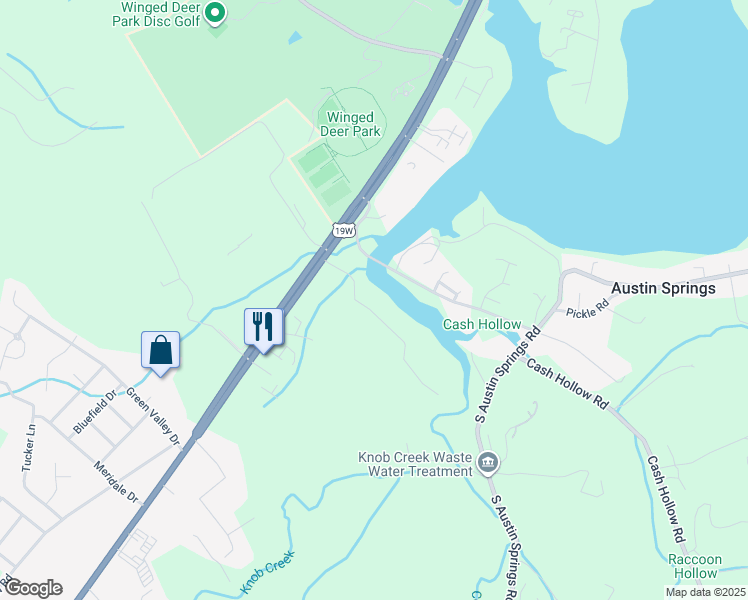 map of restaurants, bars, coffee shops, grocery stores, and more near 297 Coldwater Drive in Johnson City