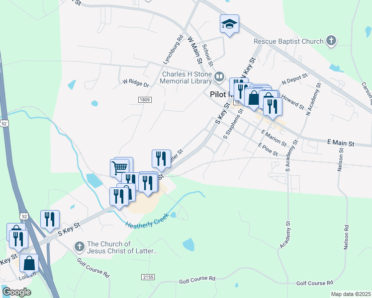 map of restaurants, bars, coffee shops, grocery stores, and more near 514 Butler Street in Pilot Mountain