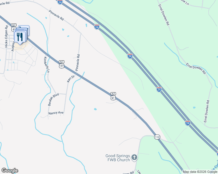 map of restaurants, bars, coffee shops, grocery stores, and more near 6150 Highway 41a in Pleasant View