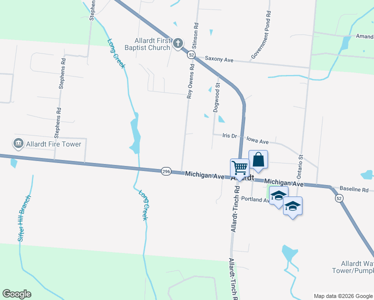 map of restaurants, bars, coffee shops, grocery stores, and more near 1355 Roy Owens Road in Jamestown