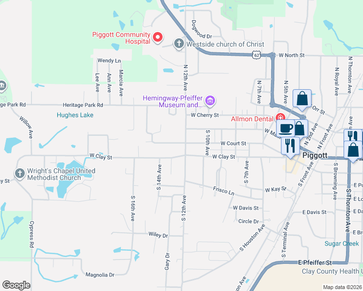 map of restaurants, bars, coffee shops, grocery stores, and more near 281 South 12th Avenue in Piggott