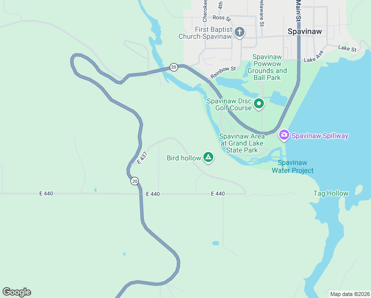map of restaurants, bars, coffee shops, grocery stores, and more near 403 East 437 in Spavinaw