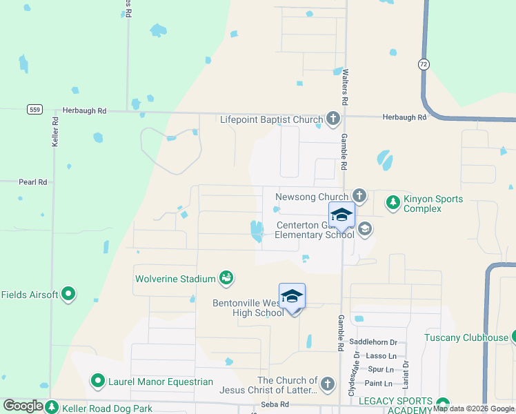 map of restaurants, bars, coffee shops, grocery stores, and more near 1100 Canyon Maple Street in Centerton