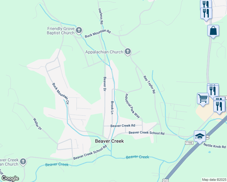 map of restaurants, bars, coffee shops, grocery stores, and more near 374 Brook Lane in West Jefferson