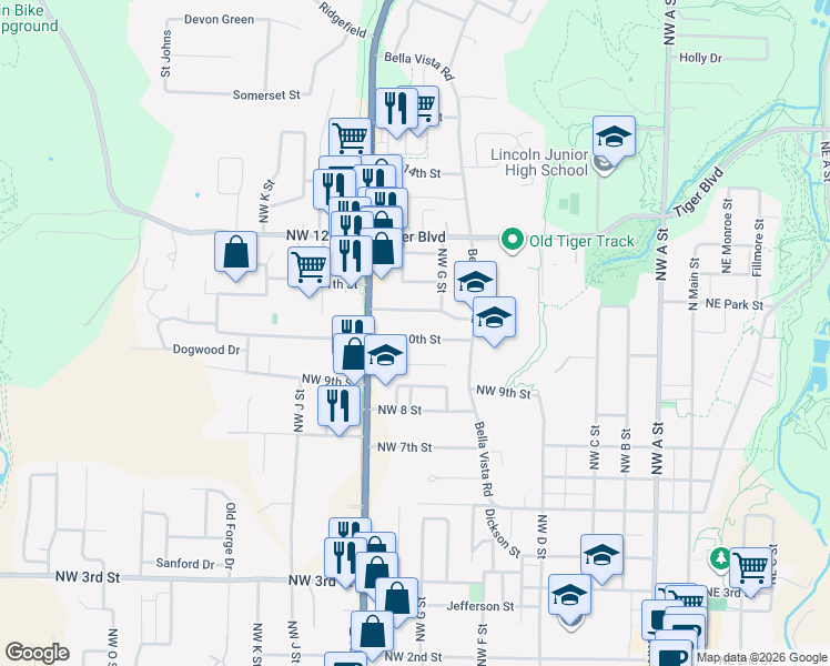 map of restaurants, bars, coffee shops, grocery stores, and more near 810 Carson Drive in Bentonville
