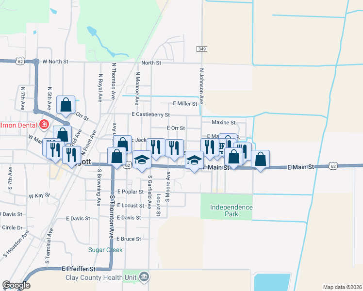map of restaurants, bars, coffee shops, grocery stores, and more near 760 East Jackson Street in Piggott