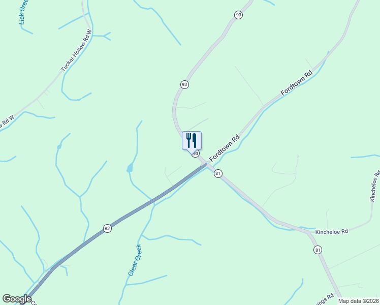 map of restaurants, bars, coffee shops, grocery stores, and more near 412 Tennessee 93 in Fall Branch