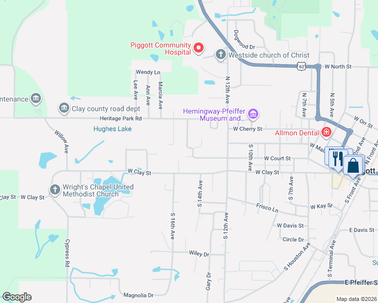 map of restaurants, bars, coffee shops, grocery stores, and more near 150 North 15th Avenue in Piggott