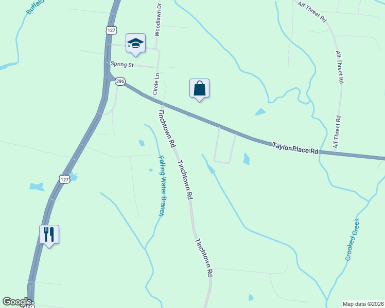 map of restaurants, bars, coffee shops, grocery stores, and more near 2067 Tinchtown Road in Jamestown