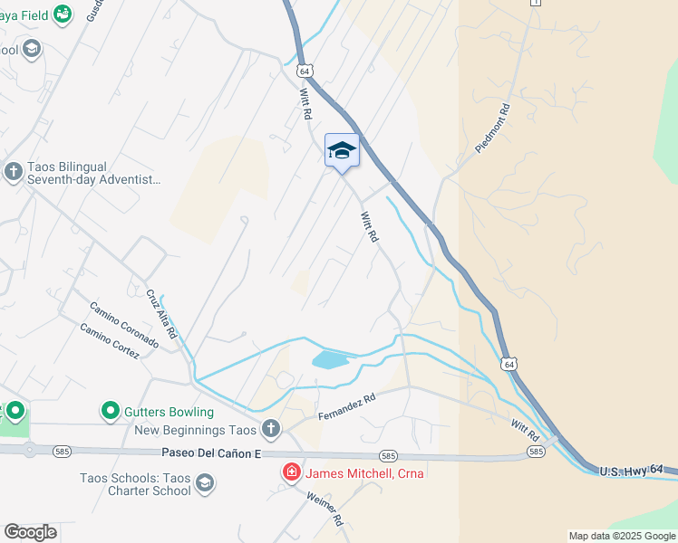 map of restaurants, bars, coffee shops, grocery stores, and more near Romolo Lane in Taos