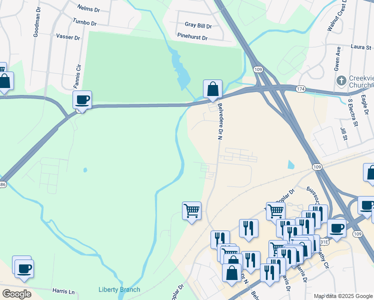 map of restaurants, bars, coffee shops, grocery stores, and more near 805 Teal Drive in Gallatin