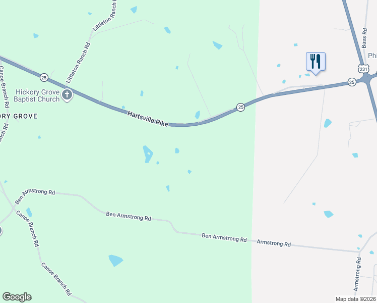 map of restaurants, bars, coffee shops, grocery stores, and more near 3590 Hartsville Pike in Castalian Springs
