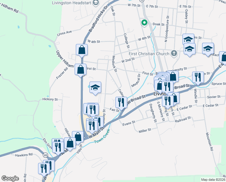 map of restaurants, bars, coffee shops, grocery stores, and more near 508 Hood Street in Livingston