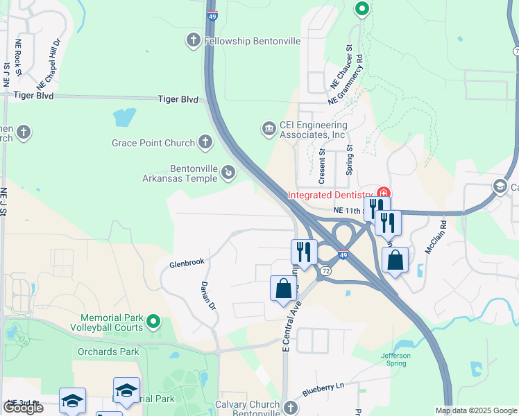 map of restaurants, bars, coffee shops, grocery stores, and more near 2701 Trails End Drive in Bentonville