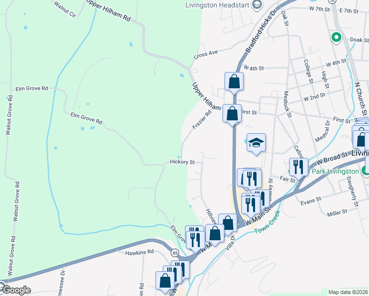map of restaurants, bars, coffee shops, grocery stores, and more near 127 Frazier Road in Livingston
