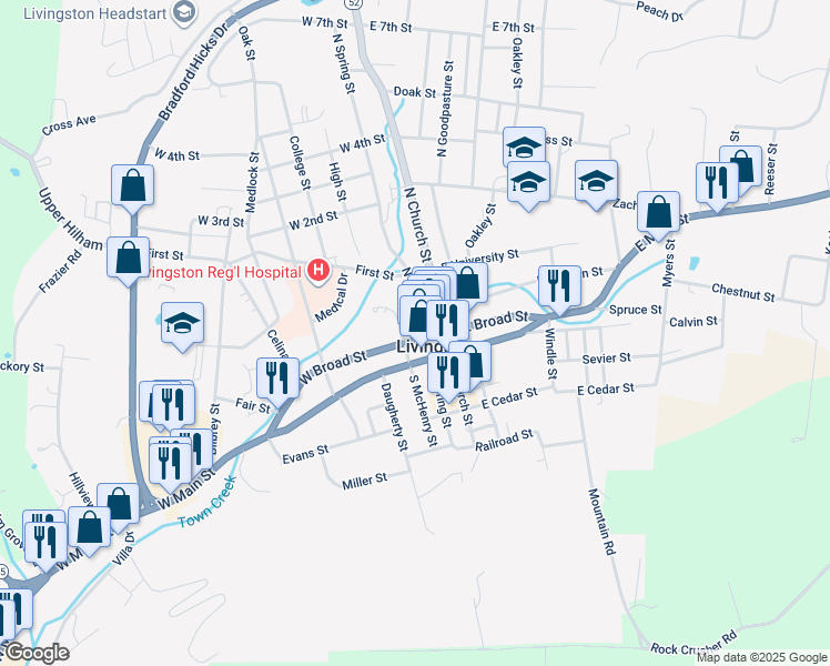 map of restaurants, bars, coffee shops, grocery stores, and more near 200 North McHenry Street in Livingston