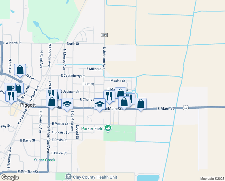 map of restaurants, bars, coffee shops, grocery stores, and more near 967 East Margaret Street in Piggott