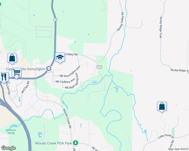 map of restaurants, bars, coffee shops, grocery stores, and more near Croft Ledge Drive in Bentonville
