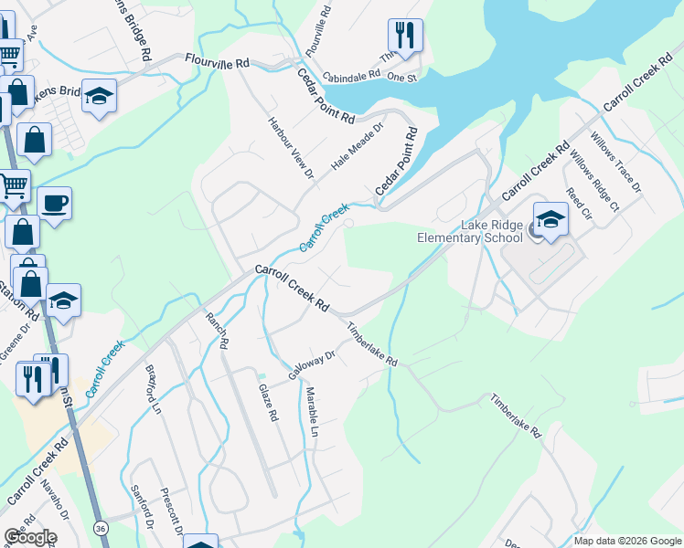 map of restaurants, bars, coffee shops, grocery stores, and more near 606 Steeplechase Drive in Johnson City