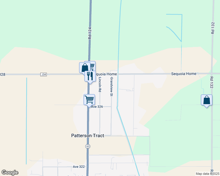 map of restaurants, bars, coffee shops, grocery stores, and more near 32715 Grandview Street in Visalia