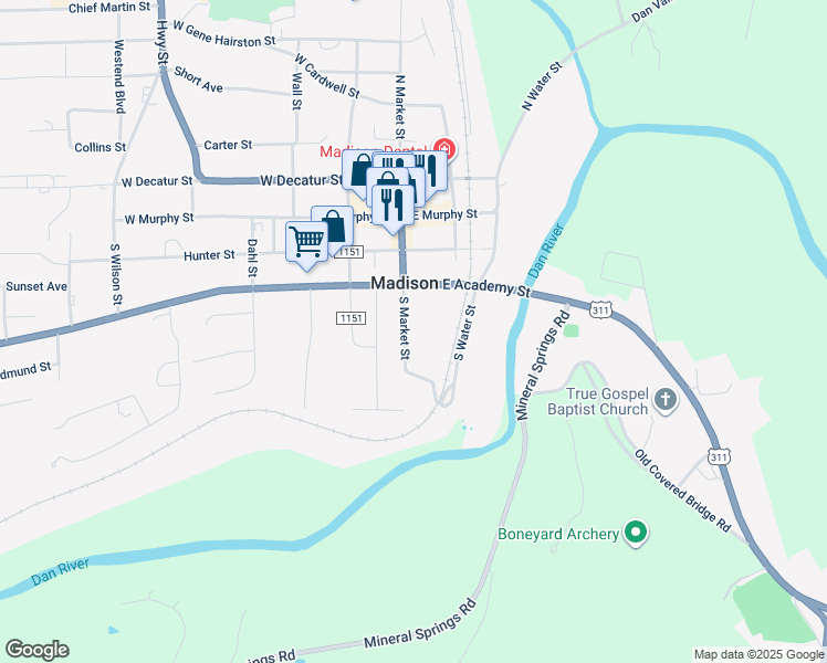 map of restaurants, bars, coffee shops, grocery stores, and more near 317 South Market Street in Madison