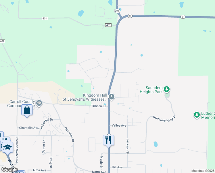 map of restaurants, bars, coffee shops, grocery stores, and more near 1508 North Springfield Street in Berryville