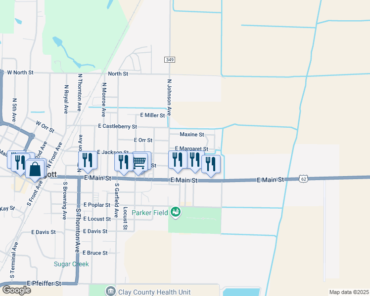 map of restaurants, bars, coffee shops, grocery stores, and more near 967 East Margaret Street in Piggott