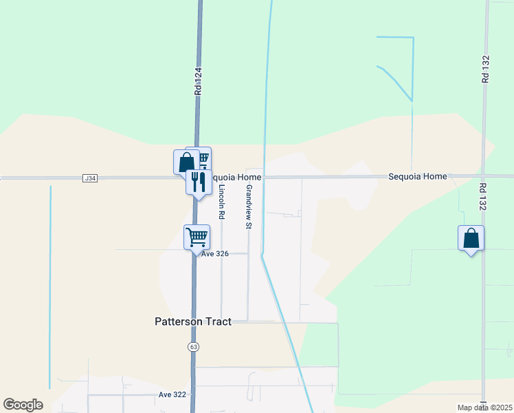 map of restaurants, bars, coffee shops, grocery stores, and more near 32715 Grandview Street in Visalia