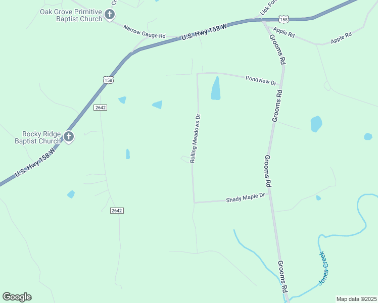 map of restaurants, bars, coffee shops, grocery stores, and more near 245 Rolling Meadows Drive in Reidsville