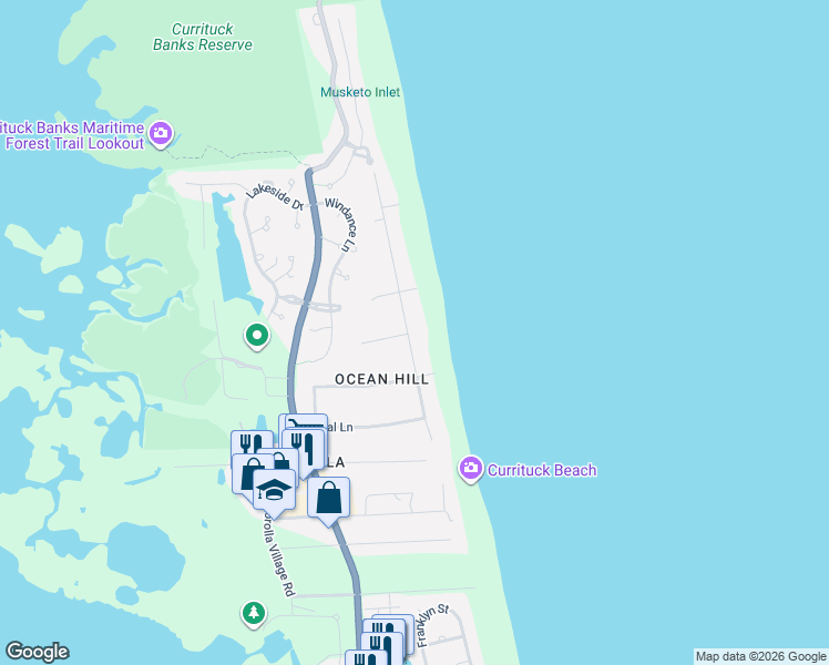 map of restaurants, bars, coffee shops, grocery stores, and more near 1223 Atlantic Avenue in Corolla