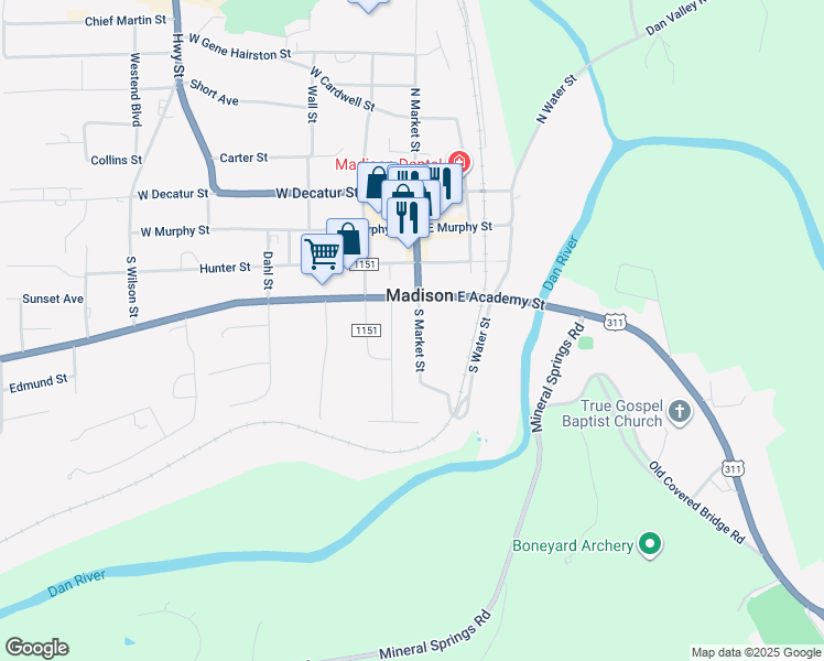 map of restaurants, bars, coffee shops, grocery stores, and more near 312 South Market Street in Madison
