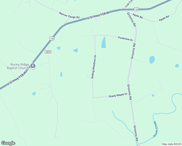 map of restaurants, bars, coffee shops, grocery stores, and more near 245 Rolling Meadows Drive in Reidsville