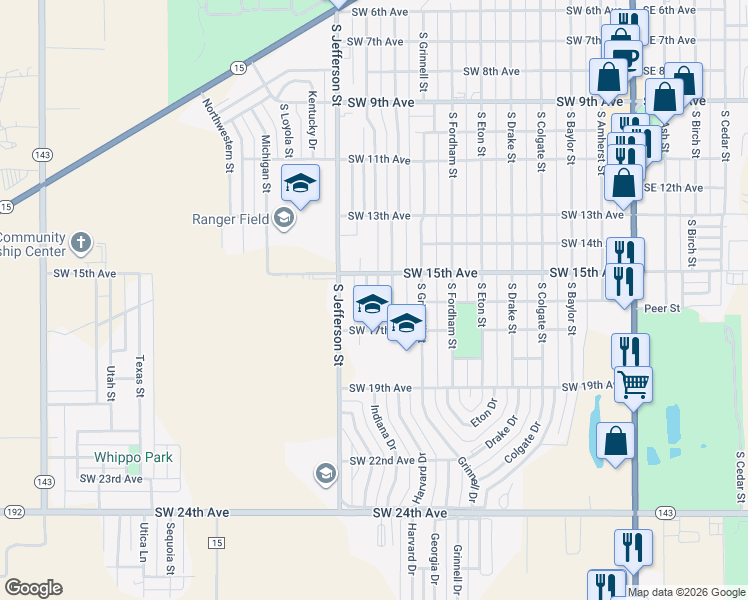 map of restaurants, bars, coffee shops, grocery stores, and more near 1500-1698 South Harvard Street in Perryton