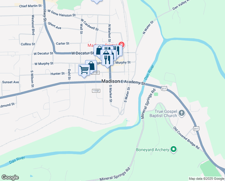 map of restaurants, bars, coffee shops, grocery stores, and more near 309 South Market Street in Madison