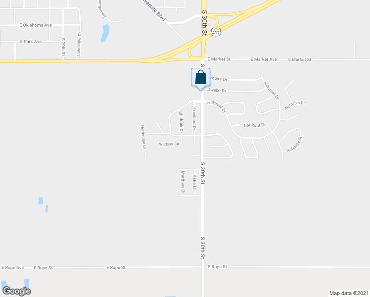 map of restaurants, bars, coffee shops, grocery stores, and more near 1017 Wildoak Drive in Enid