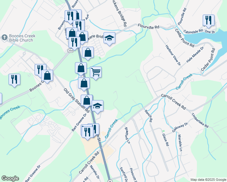 map of restaurants, bars, coffee shops, grocery stores, and more near 122 Chadwick Circle in Johnson City