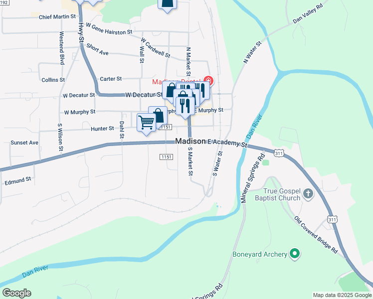 map of restaurants, bars, coffee shops, grocery stores, and more near 308 South Market Street in Madison