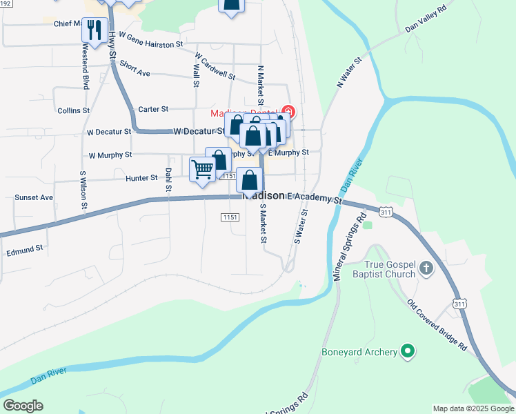 map of restaurants, bars, coffee shops, grocery stores, and more near 308 South Market Street in Madison