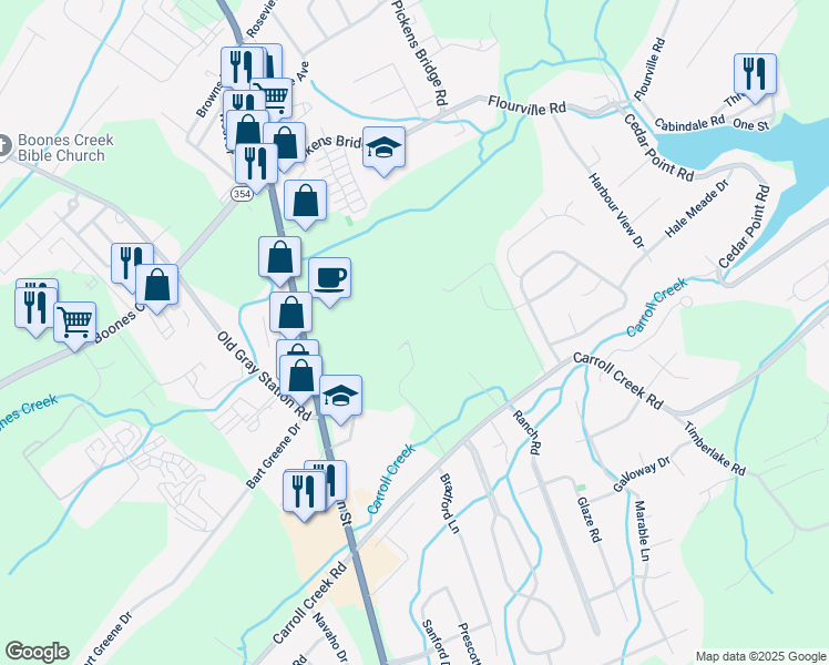 map of restaurants, bars, coffee shops, grocery stores, and more near 122 Chadwick Circle in Johnson City