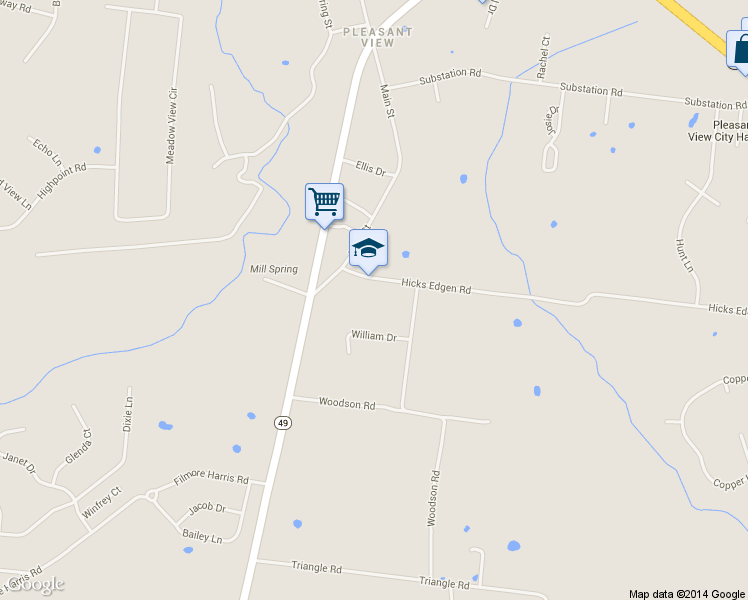map of restaurants, bars, coffee shops, grocery stores, and more near 160 Hicks Edgen Road in Pleasant View