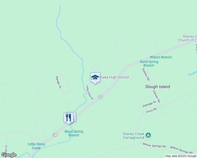 map of restaurants, bars, coffee shops, grocery stores, and more near Robinson Lane in Hunter