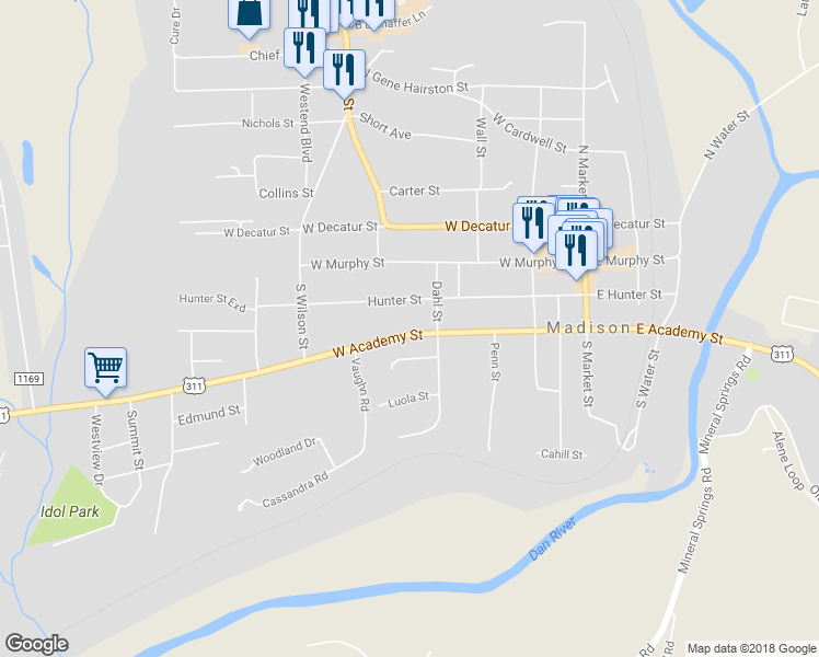 map of restaurants, bars, coffee shops, grocery stores, and more near 406 West Academy Street in Madison