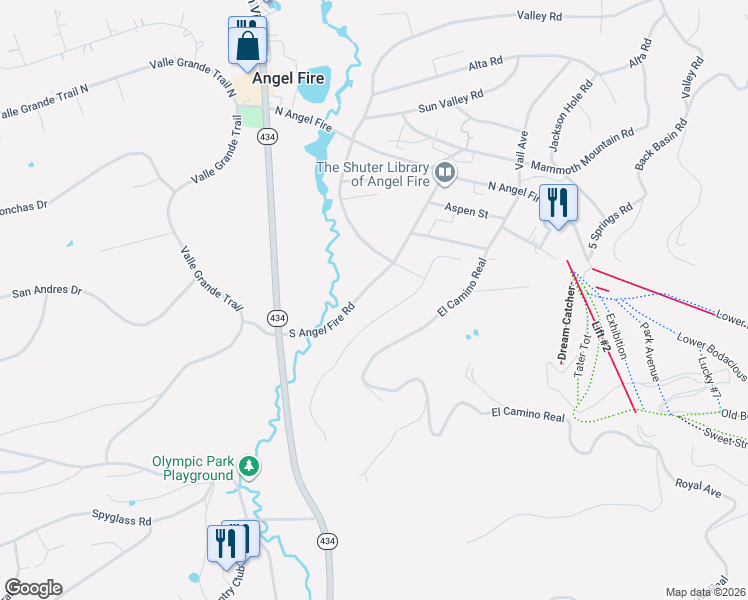 map of restaurants, bars, coffee shops, grocery stores, and more near S Angel Fire Rd in Angel Fire