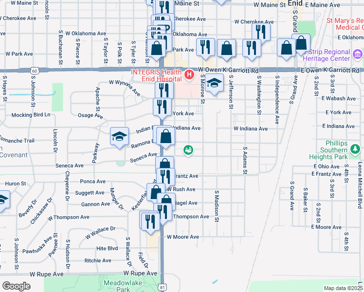 map of restaurants, bars, coffee shops, grocery stores, and more near 817 West Illinois Avenue in Enid