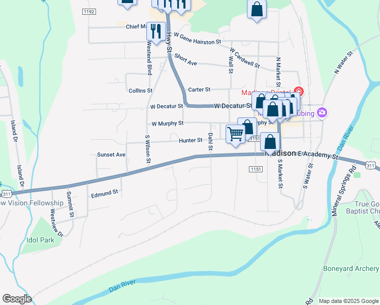 map of restaurants, bars, coffee shops, grocery stores, and more near 406 West Academy Street in Madison