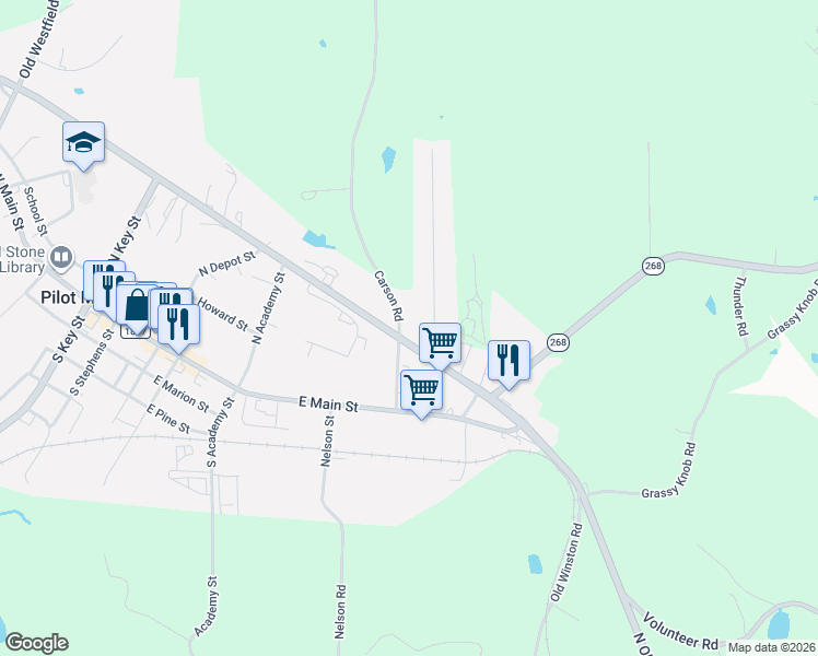 map of restaurants, bars, coffee shops, grocery stores, and more near 503 East 52 Bypass in Pilot Mountain