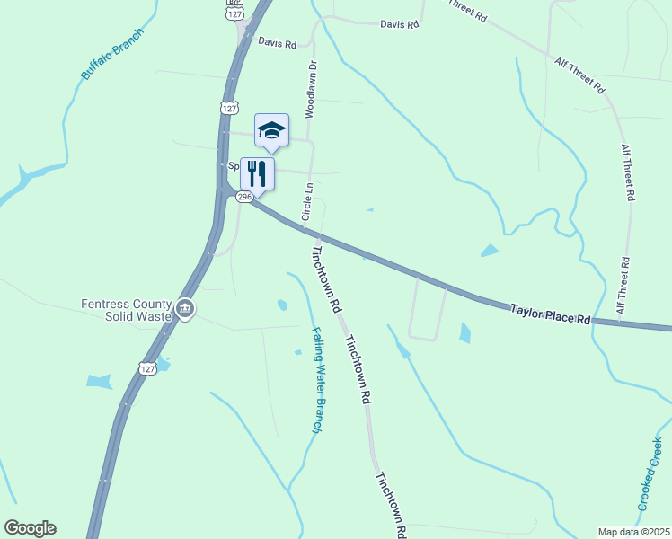 map of restaurants, bars, coffee shops, grocery stores, and more near 2009 Tinchtown Road in Jamestown