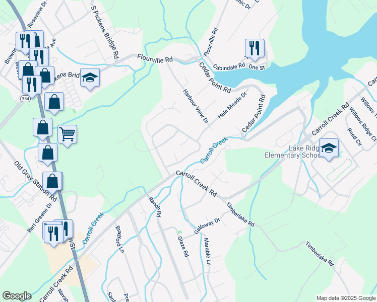 map of restaurants, bars, coffee shops, grocery stores, and more near 412 Emerald Chase Circle in Johnson City